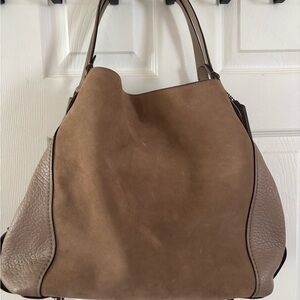 Coach E1780-20163 Edie 42 Tan Suede w Leather Side Panels Gun Metal Hardware EUC